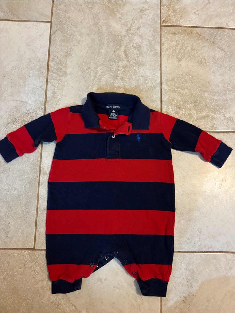 Ralph Lauren Red and Navy Striped Polo One-Piece